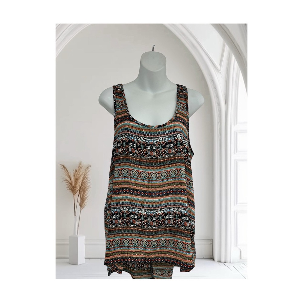 Eyeshadow Multicolor Patterned Tank Top Shirt Blouse size Large 100% Polyester